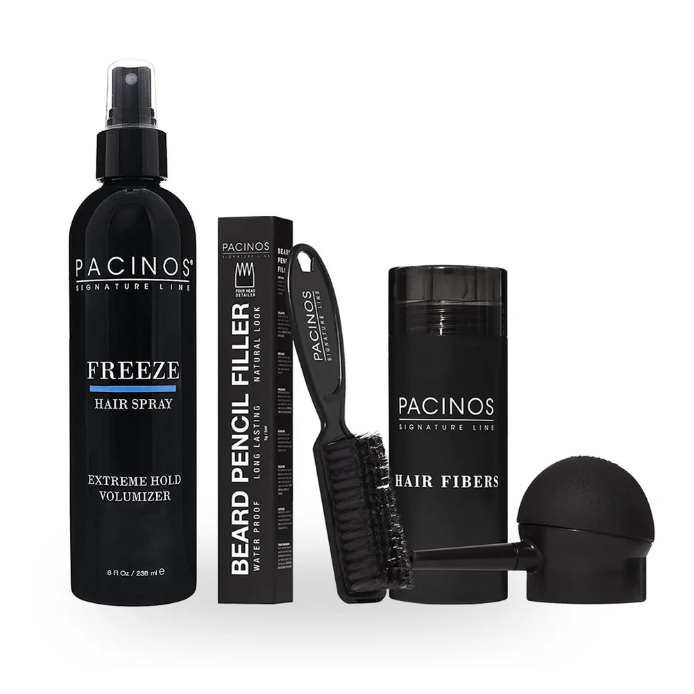 FREEZE SPRAY, BEARD PENCIL FILLER + BRUSH & FIBER KIT