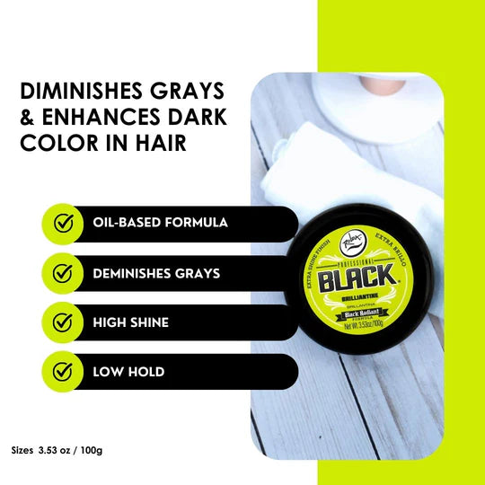 Rolda - Black Brilliantine Hair Wax | Covers Gray Hairs, Light Hold, Medium Shine, Oil-Based Formula, Flake-free, Alcohol-free