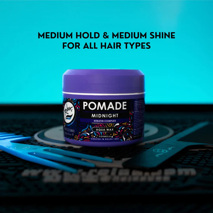 Rolda - Midnight Hair Pomade | Water Based Formula, Medium Hold, Medium Shine, Washes Out Easily, All Day Hold, Flake-free