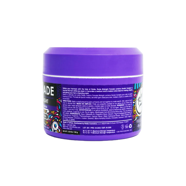 Rolda - Midnight Hair Pomade | Water Based Formula, Medium Hold, Medium Shine, Washes Out Easily, All Day Hold, Flake-free